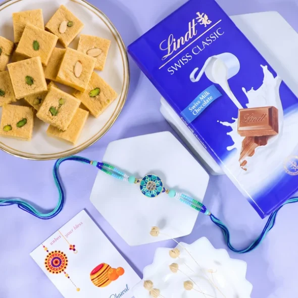 Floral Rakhi with Lindt n Sweet Hamper - For UK