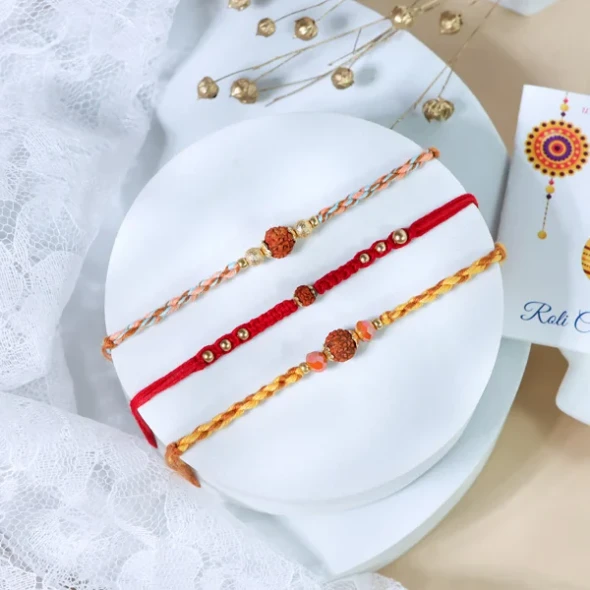 Auspicious Rudraksha Colourful Rakhi Set - For UK