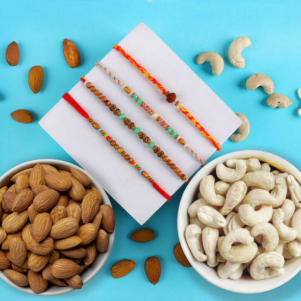 Set of 4 Brother Rakhi with Mixed Dry Fruits - For UK