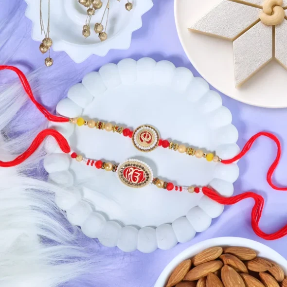 Sacred Religious Rakhi Set with Kaju Katli & Almond - For UK