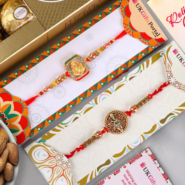 Divine Ganesh Rakhi Set with Ferrero & Almond - For UK