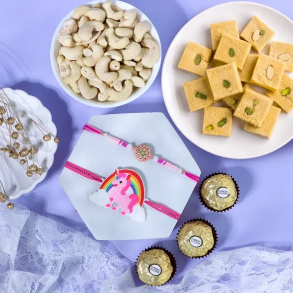 Adorable Brother & Unicorn Kids Rakhi Hamper - For UK