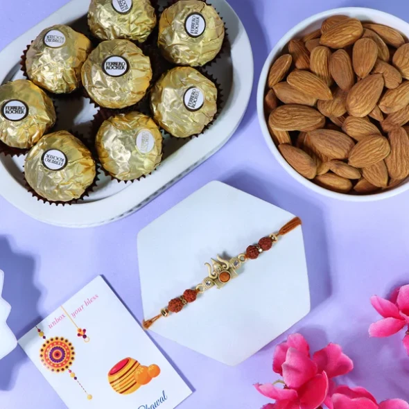 Trishul Rakhi with Almond & Ferrero Rocher - For UK