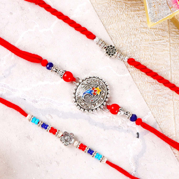Elegant 3 Rakhi Set with Kaju Katli - For UK