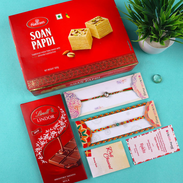 Alluring Rakhi Set with Soan Padpi & Lindt Chocolate  - For UK