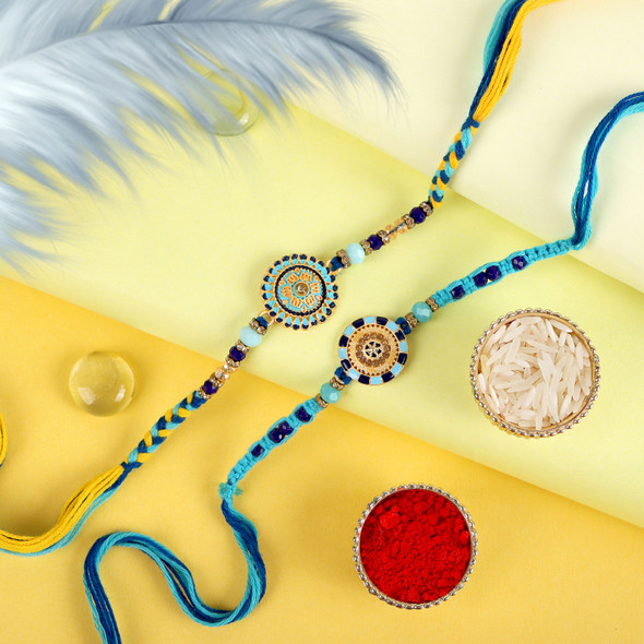 Floral Shape Rakhi Set with Kaju Katli  & Chocolate - For UK