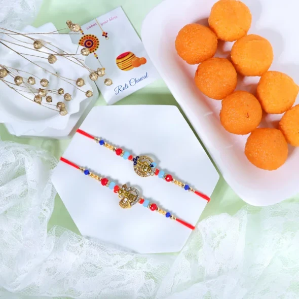 Devotional Radhe Krisha Rakhi with Motichoor Ladoo - For UK