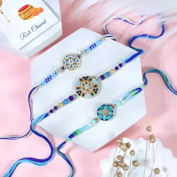 Exceptional Floral Set of 3 Rakhi for Brother - For UK