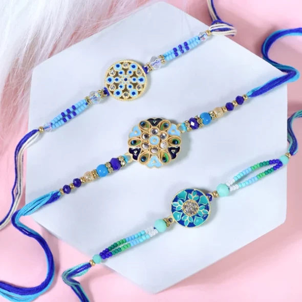 Exceptional Floral Set of 3 Rakhi for Brother - For UK