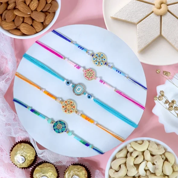 Luminous Rakhi Set of 5 with Sweet Hamper - For UK