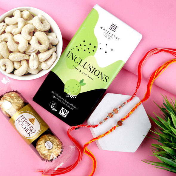 Alluring Rakhi Set with Chocolate & Cashew - For UK