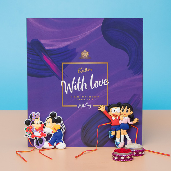 Mickey Mouse & Nobita Shizuka Kid's Rakhi Set Cadbury Box - For UK