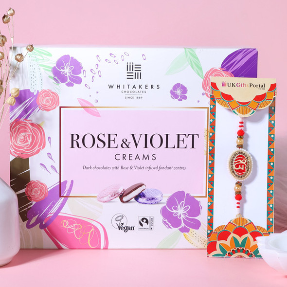 Khanda Rakhi with Rose & Violet 24 Pcs Chocolate - For UK