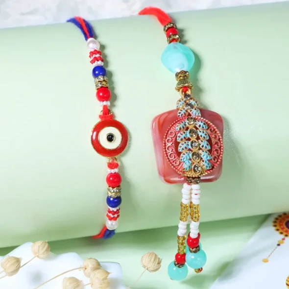 Elegant Bhaiya Bhabhi Rakhi Pair - For UK
