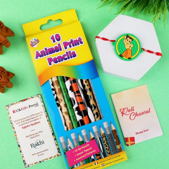 Chota Bheem Rakhi & Creative Pencil Set – For UK