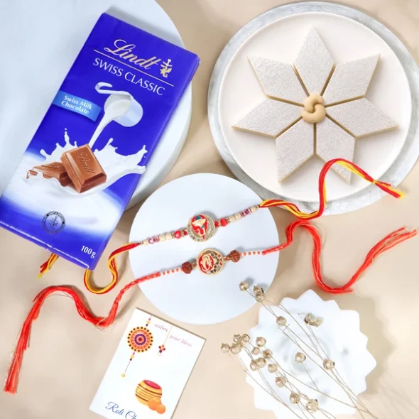 Sacred Ganesha Rakhis Kaju Katli & Lindt -  For UK