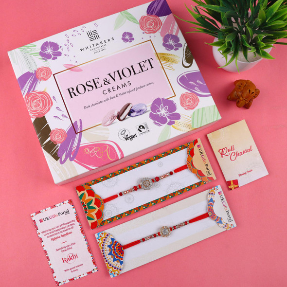 A D Premium Rakhis with 26 Pcs Rose & Vilolet Creams -  For UK