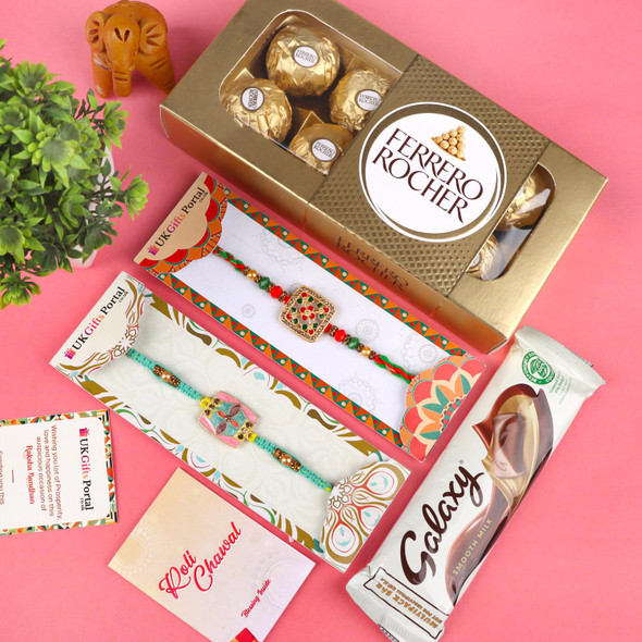 Alluring Set of 2 Rakhi with Ferrero Rocher - For UK