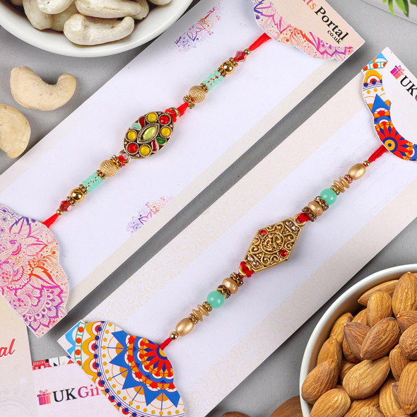 Aum & Designer Rakhi Set with Almond & Cashew - For UK