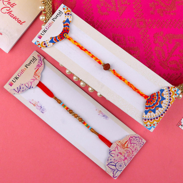 Two Designer Rakhis with Puja Thali - For UK