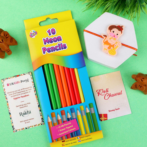 Bal Hanuman Kids Rakhi with Pencil 10 Pack - For UK