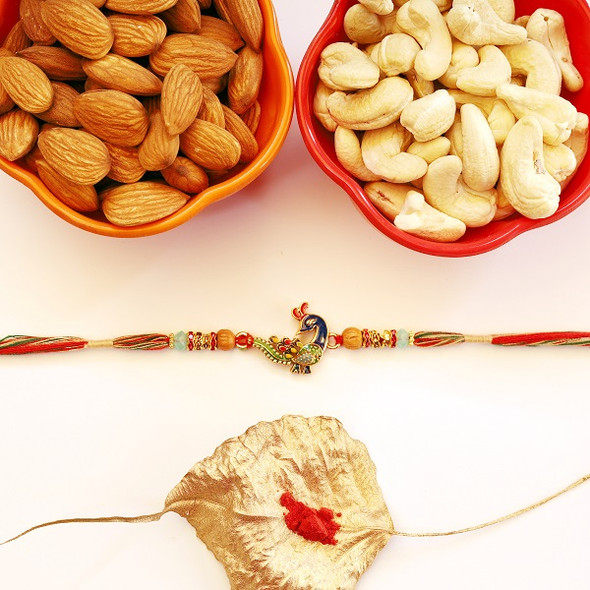 Gorgeous Peacock Rakhi with Dry Fruit - For Australia
