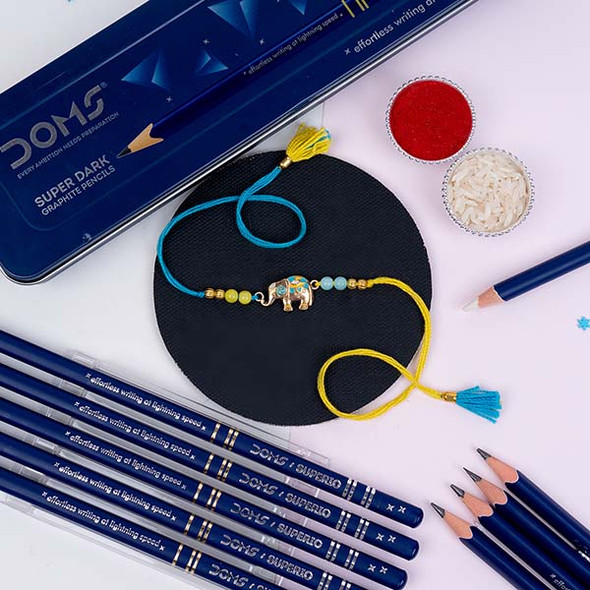 Designer Elephant Rakhi with Doms Pencil Box - For INDIA