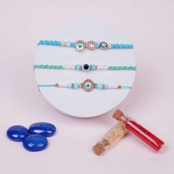 Designer Set of 3 Evil Eye Rakhi - For INDIA