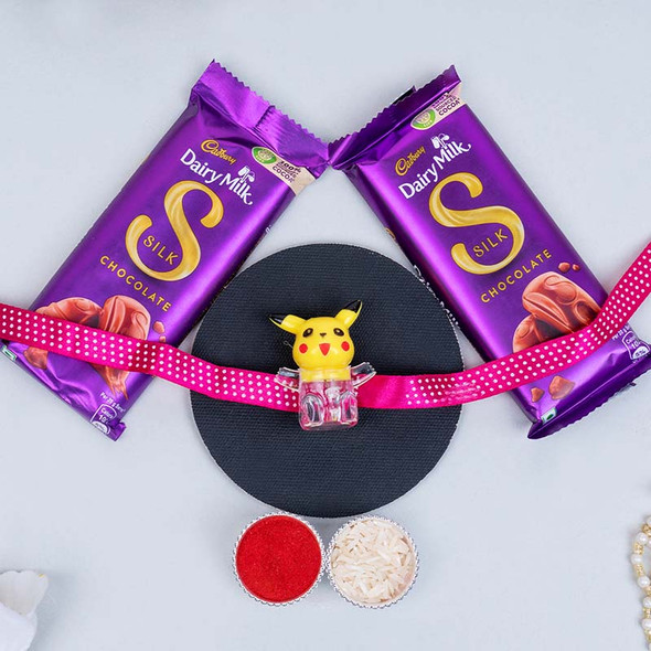 Pikachu Rakhi with Dairy Milk Silk Chocolate - For INDIA