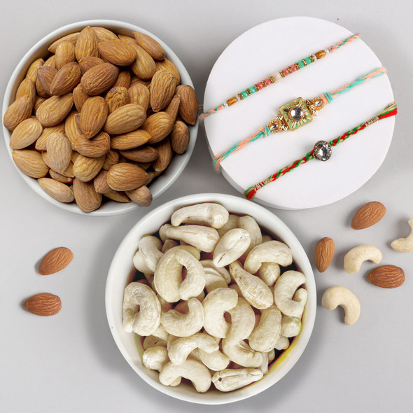 Three Rakhi Set with Dry Fruits - For Europe