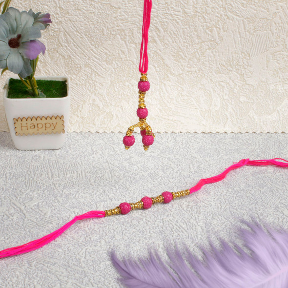 Designer Pink Bhaiya Bhabhi Rakhi Set - For UK