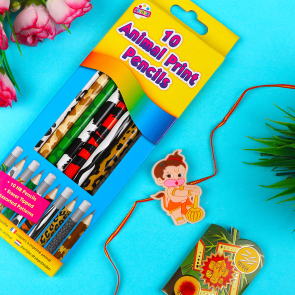 Bal Hanuman Kid's Rakhi with Printed Pencil - For Europe