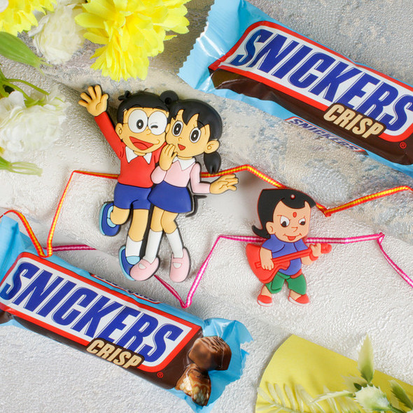 Funny Kids Rakhi with Snicker Chocolates - For Europe