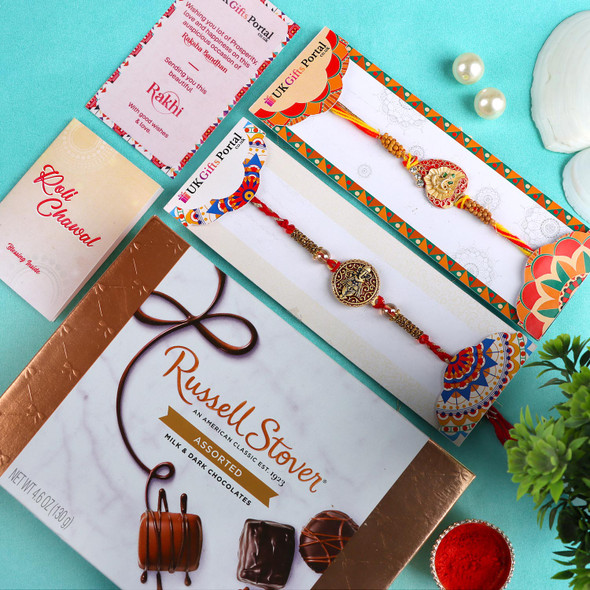 Divine Ganesha Rakhi Set & Russell Stover Chocolate - For USA