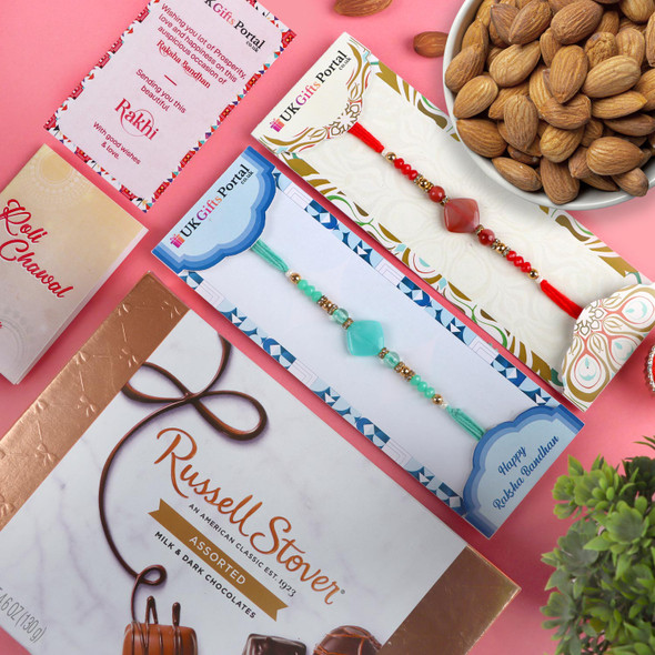 Graceful Crystal Rakhis with Chocolate n Almond - For USA