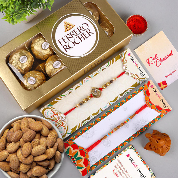 Marvellous 2 Rakhi Set with Ferrero Rocher & Almond - For USA