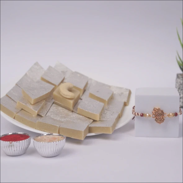 Shrinath Ji Rakhi with Kaju Katli Gift Box - For INDIA