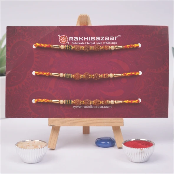 Rudraksha Rakhi Gift Pack with Kaju Katli- For India