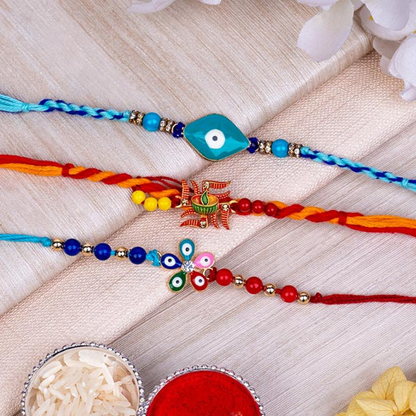 Combo of Three Designer Rakhis for Brothers- For INDIA
