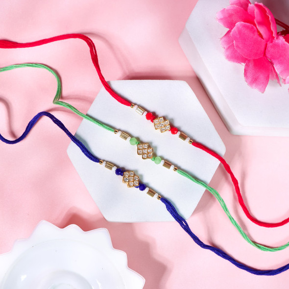 Colourful Diamond Rakhi Set - For Canada