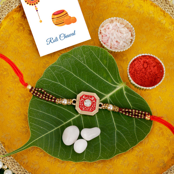 Square Pendant Rakhi with Puja Thali - For Canada