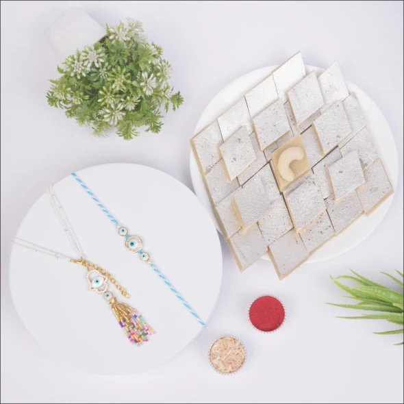 Premium Bhaiya Bhabhi Rakhi with Kaju Katli Box - For INDIA