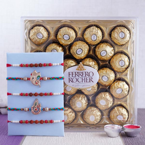 Five Rakhi Set with Ferrero Rocher - For INDIA