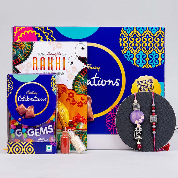 Bhaiya Bhabhi Rakhi with Cadbury Celebration Pack and Wish Card - For INDIA
