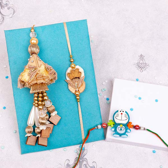 Bhaiya Bhabhi Rakhi N Doraemon Rakhi with Doda Barfi - For INDIA