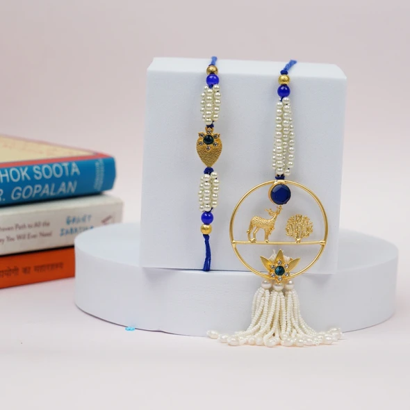 Elegant Bhaiya Bhabhi Lumba Rakhi Set - For INDIA