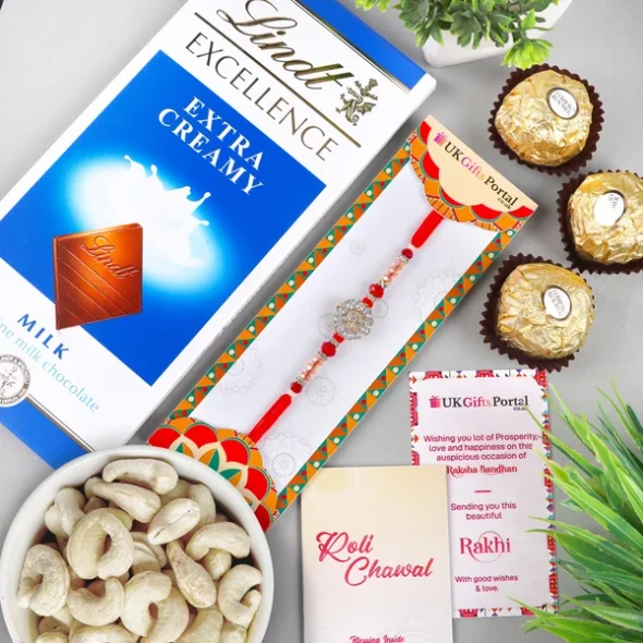 Premium A D Rakhi with Lindt Chocolate & Cashew - For Australia