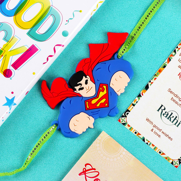 Superman Kid's Rakhi & Good Luck Chocolate - For UK