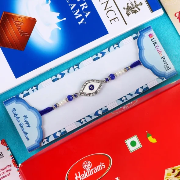 Evil Eye Rakhi with Lindt & Soan Papdi - For USA