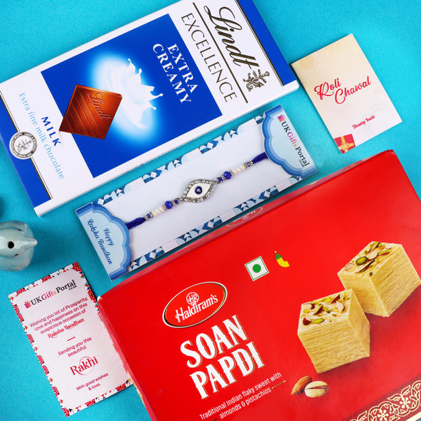 Evil Eye Rakhi with Lindt & Soan Papdi - For USA